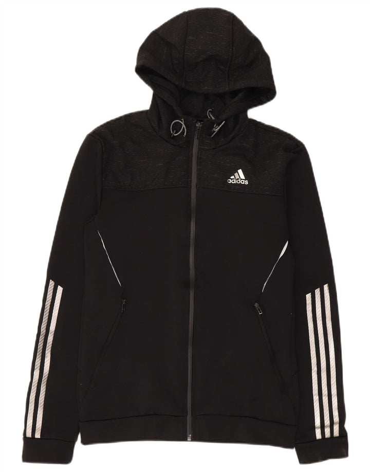 Maglione con cappuccio e zip da uomo Adidas piccolo in poliestere nero