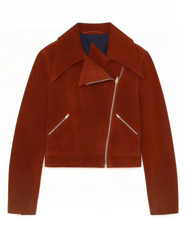 Vintage Womens Crop Suede Biker Jacket UK 4 XS Brown