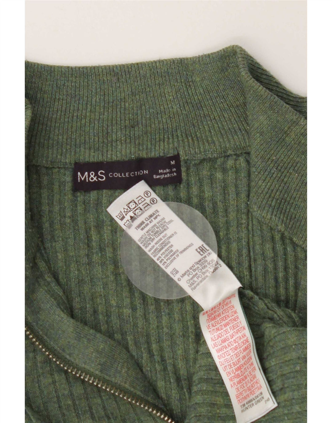 Maglione maglione con collo con zip da donna Marks & Spencer UK 14 Poliestere verde medio