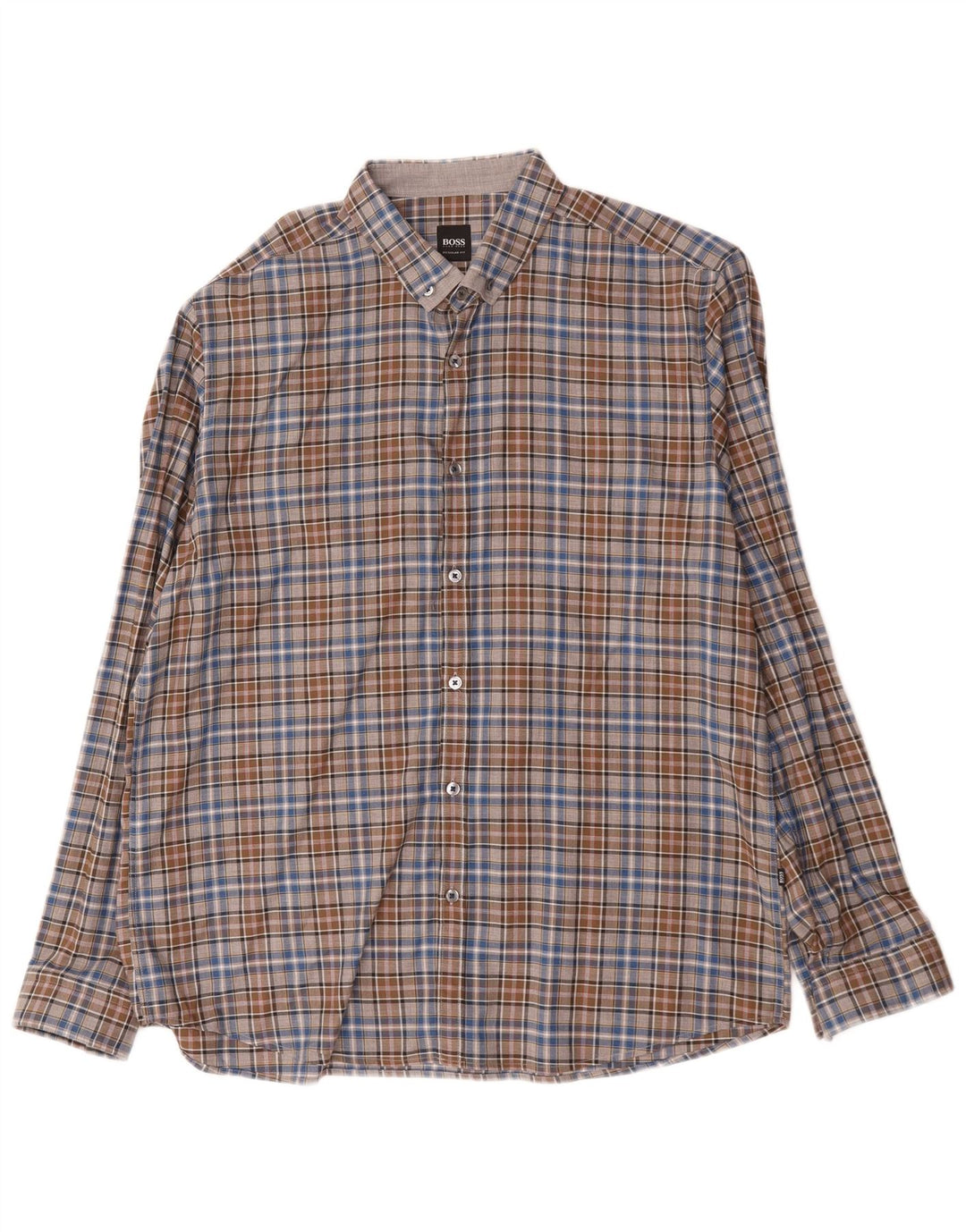 Camicia Hugo Boss da uomo vestibilità regolare XL cotone a quadri marrone