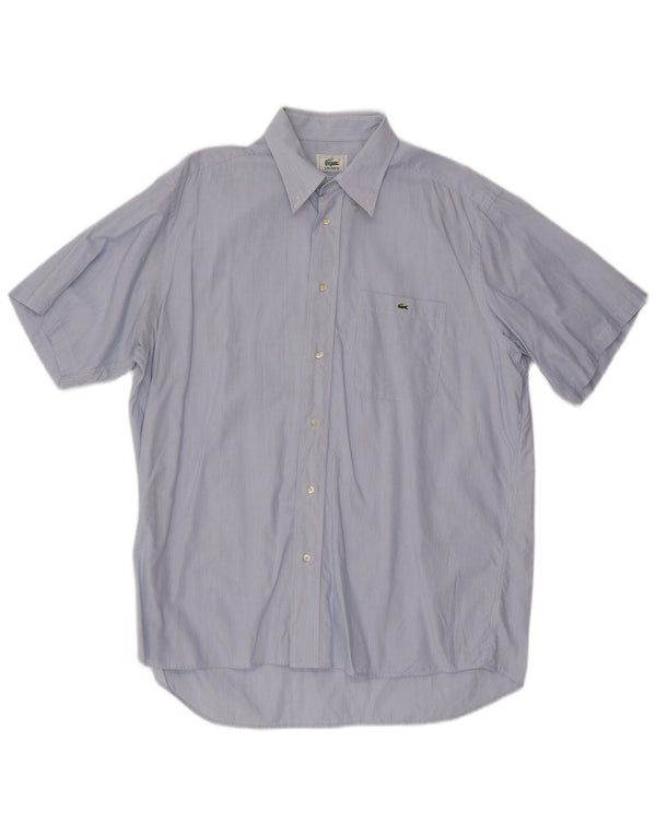 LACOSTE Camicia a maniche corte da uomo taglia 41 grande cotone gessato blu