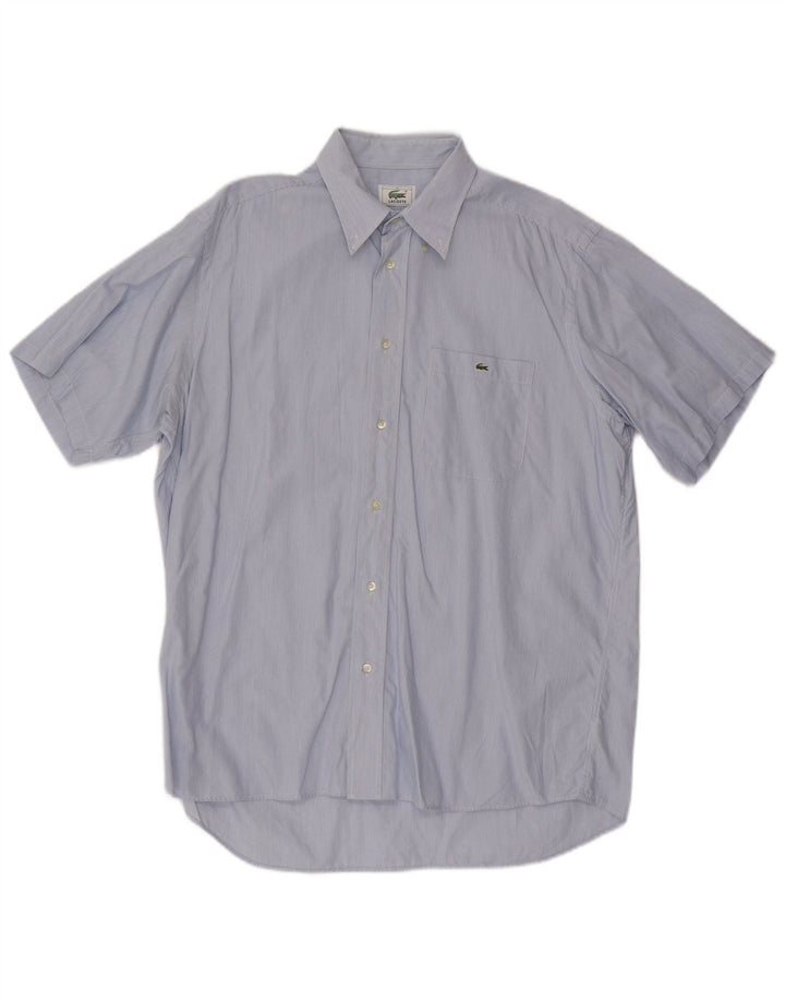 LACOSTE Camicia a maniche corte da uomo taglia 41 grande cotone gessato blu