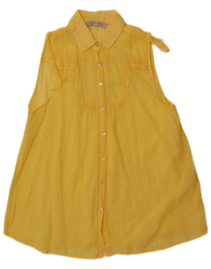 Camicetta senza maniche da donna ZARA UK 14 grande cotone giallo