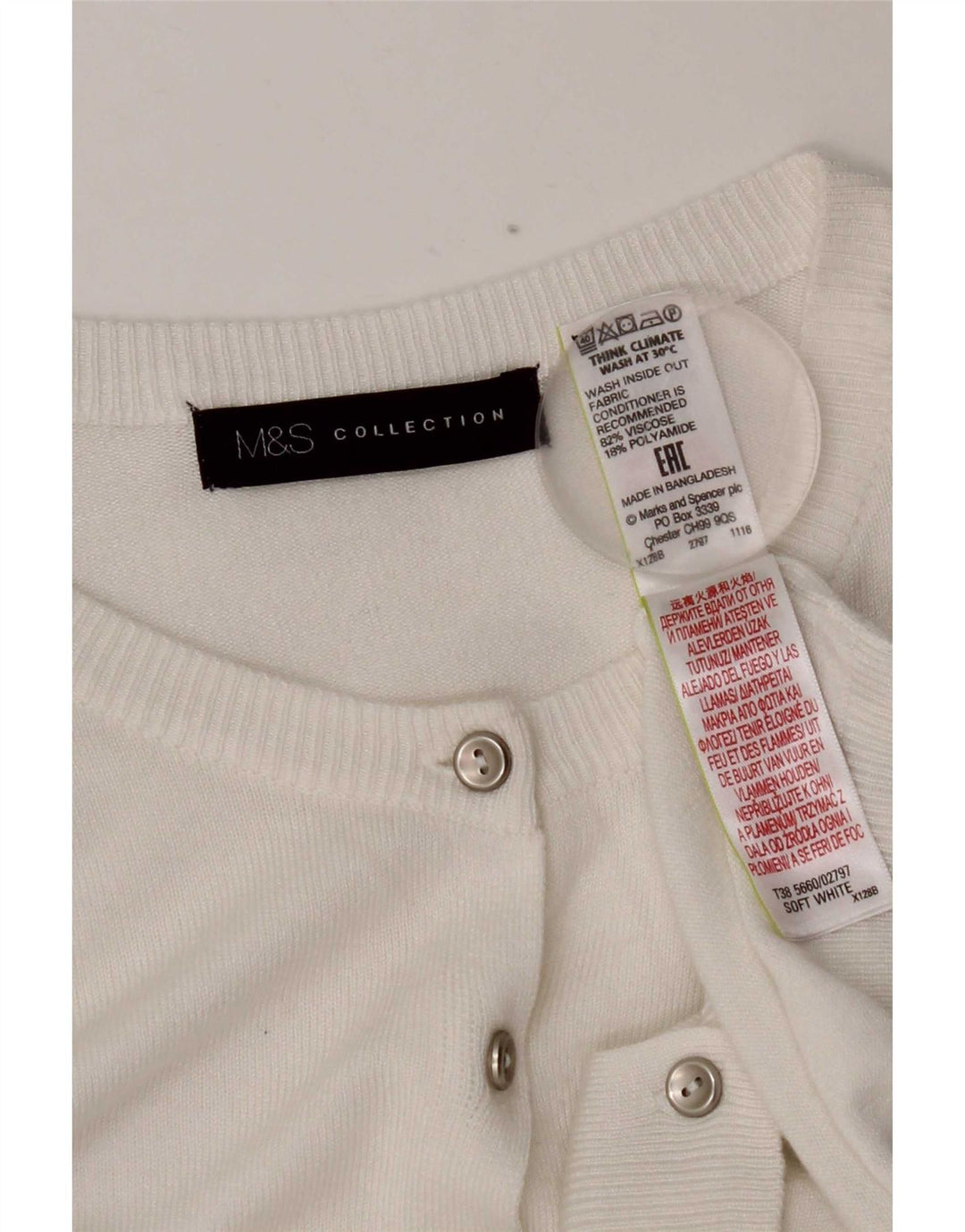 Maglione cardigan corto da donna Marks & Spencer UK 12 Viscosa bianca media