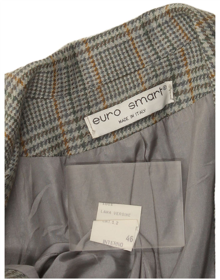 Giacca blazer vintage da donna a 2 bottoni IT 46 grande lana pied de poule grigia