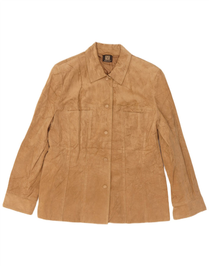 Giacca in pelle scamosciata da donna Madeleine UK 14 grande in pelle beige