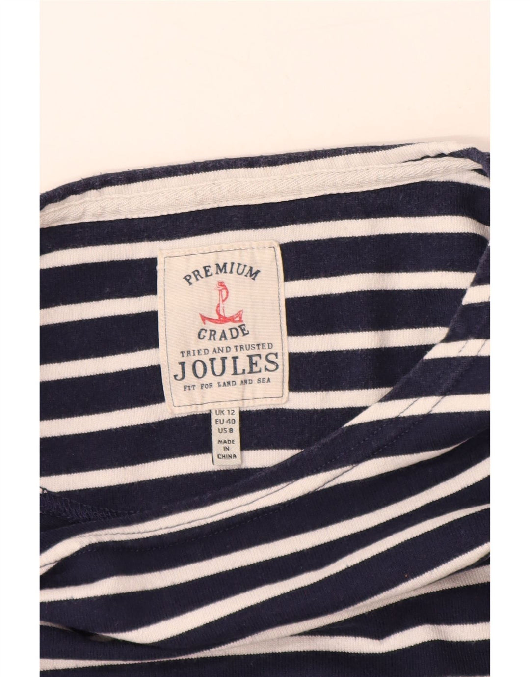 JOULES Top da donna a maniche lunghe UK 12 Medio cotone a righe blu navy