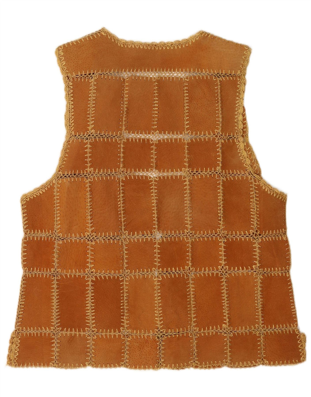 Gilet vintage da donna in pelle scamosciata XL patchwork marrone