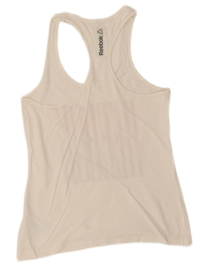 Canottiera grafica Reebok da donna UK 8/10 Small White Cotton