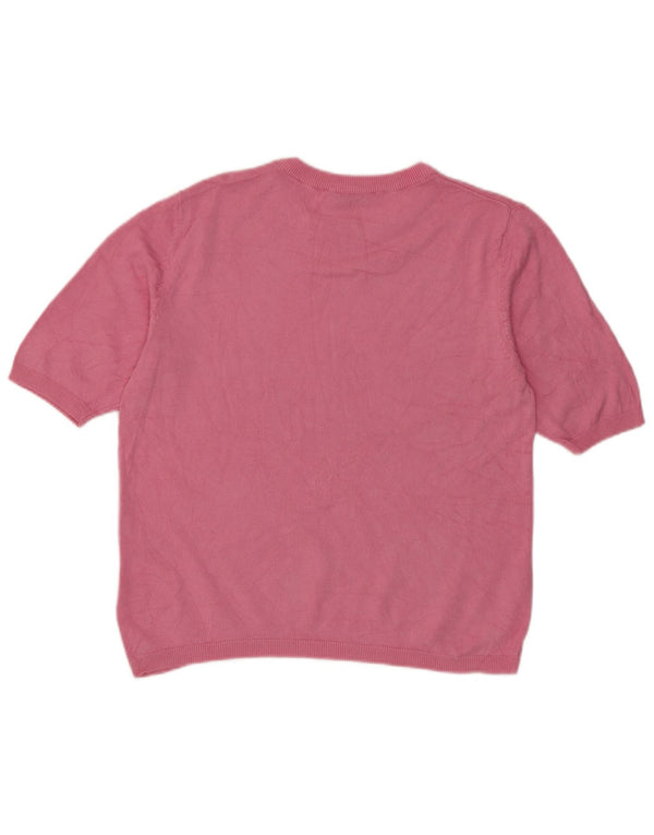Maglione girocollo a maniche corte da donna Zara UK 14 Large rosa viscosa