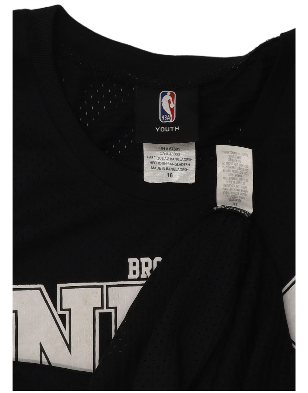 Canotta grafica da ragazzo NBA Brooklyn Nets 15-16 anni in poliestere nero