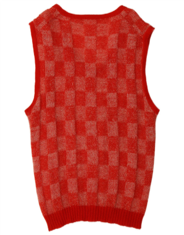 Canotta vintage da donna con gilet lungo UK 14 rosso medio geometrico