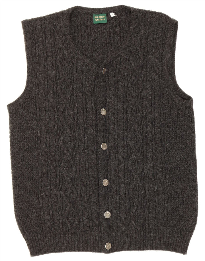 Maglione cardigan senza maniche vintage da uomo piccolo acrilico grigio