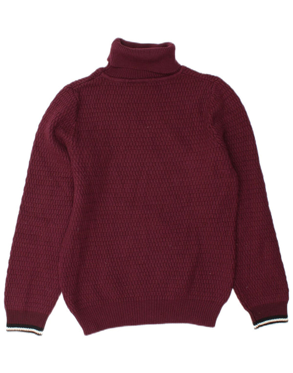 Maglione maglione da uomo Lacoste vestibilità ampia con collo alto taglia 2 XS a righe bordeaux