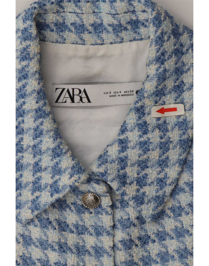Gilet corto da donna Zara UK 10 piccolo pied de poule blu