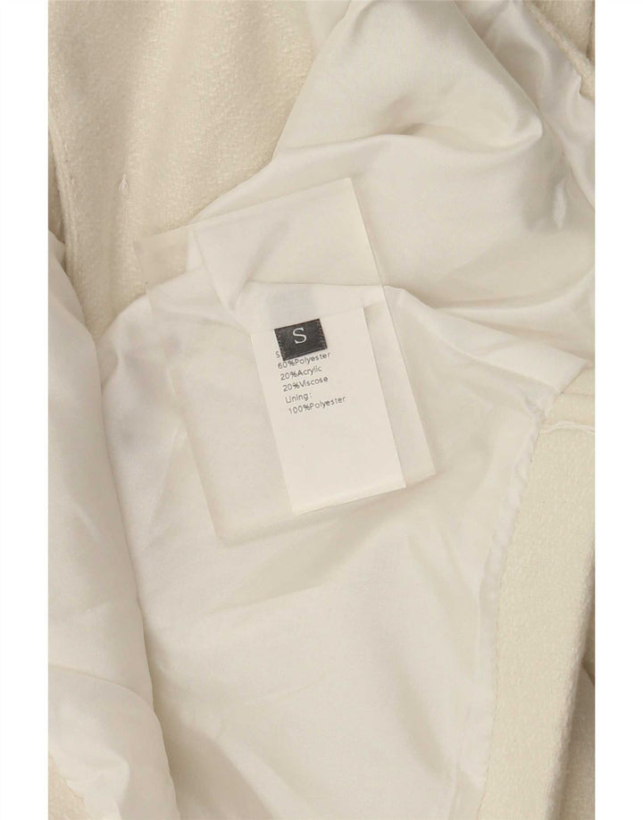 Giacca Bolero da donna vintage UK 10 piccola in poliestere bianco sporco
