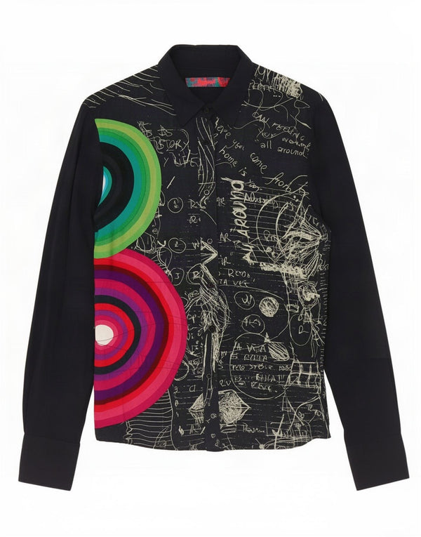 Camicia grafica da donna Desigual UK 12 Medium Navy Blue Viscosa