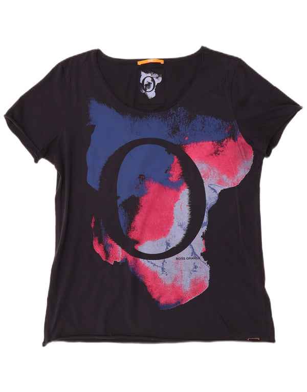 T-shirt grafica da donna Hugo Boss Top UK 14 grande cotone nero