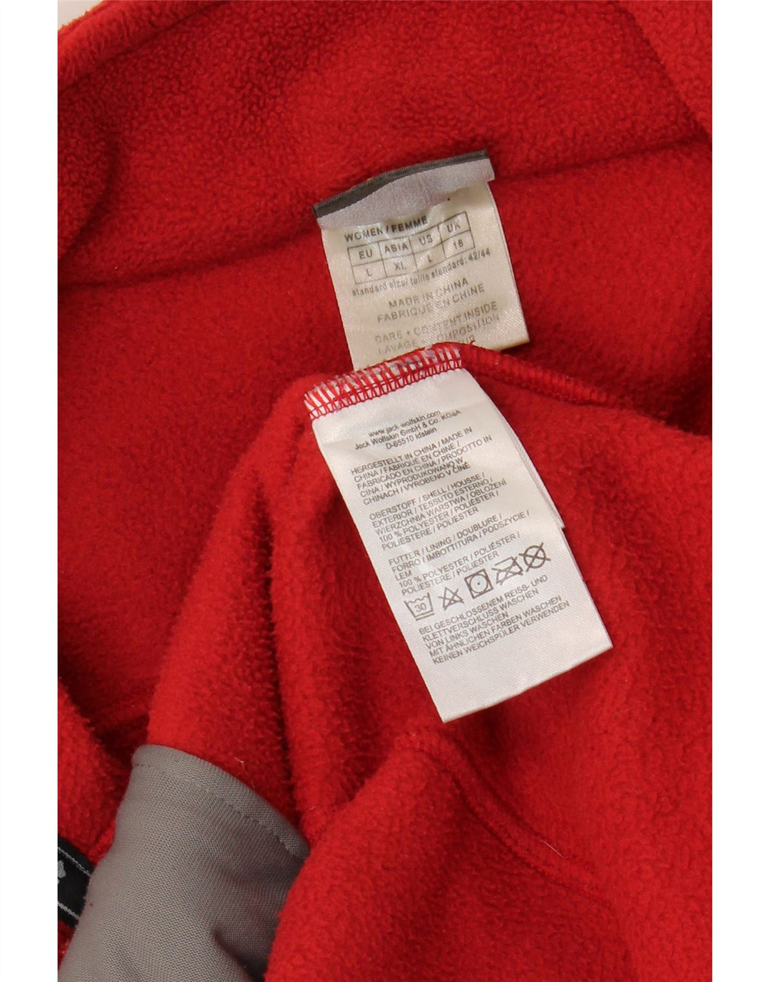 Giacca in pile foderata da donna Jack Wolfskin UK 16 grande poliestere rosso