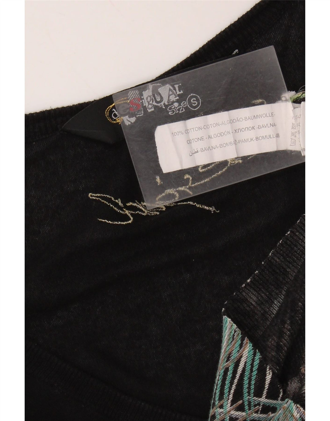 DESIGUAL Donna Maglione con scollo a V con motivo astratto UK 10 Piccolo Nero