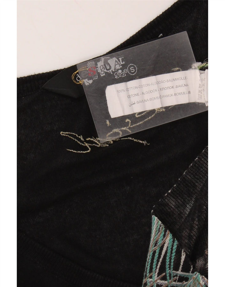 DESIGUAL Donna Maglione con scollo a V con motivo astratto UK 10 Piccolo Nero