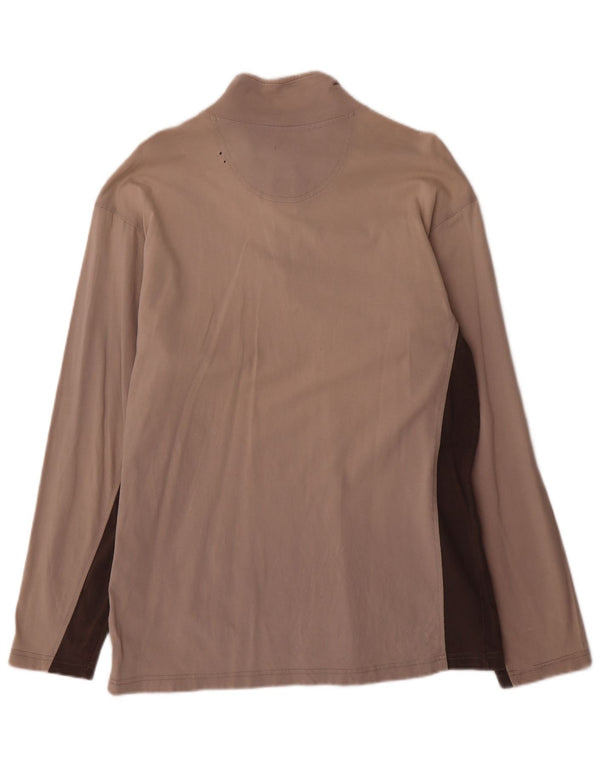 Champion Top da uomo con zip e collo a maniche lunghe XL in cotone color block beige