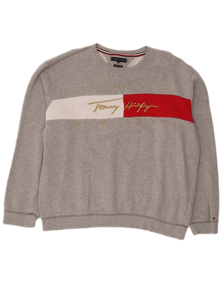 Felpa grafica da uomo Tommy Hilfiger Maglione 2XL Cotone color block grigio