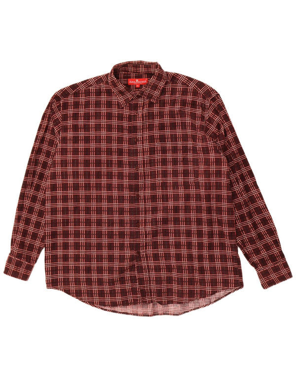Camicia vintage da uomo in velluto a coste XL in cotone a quadri bordeaux