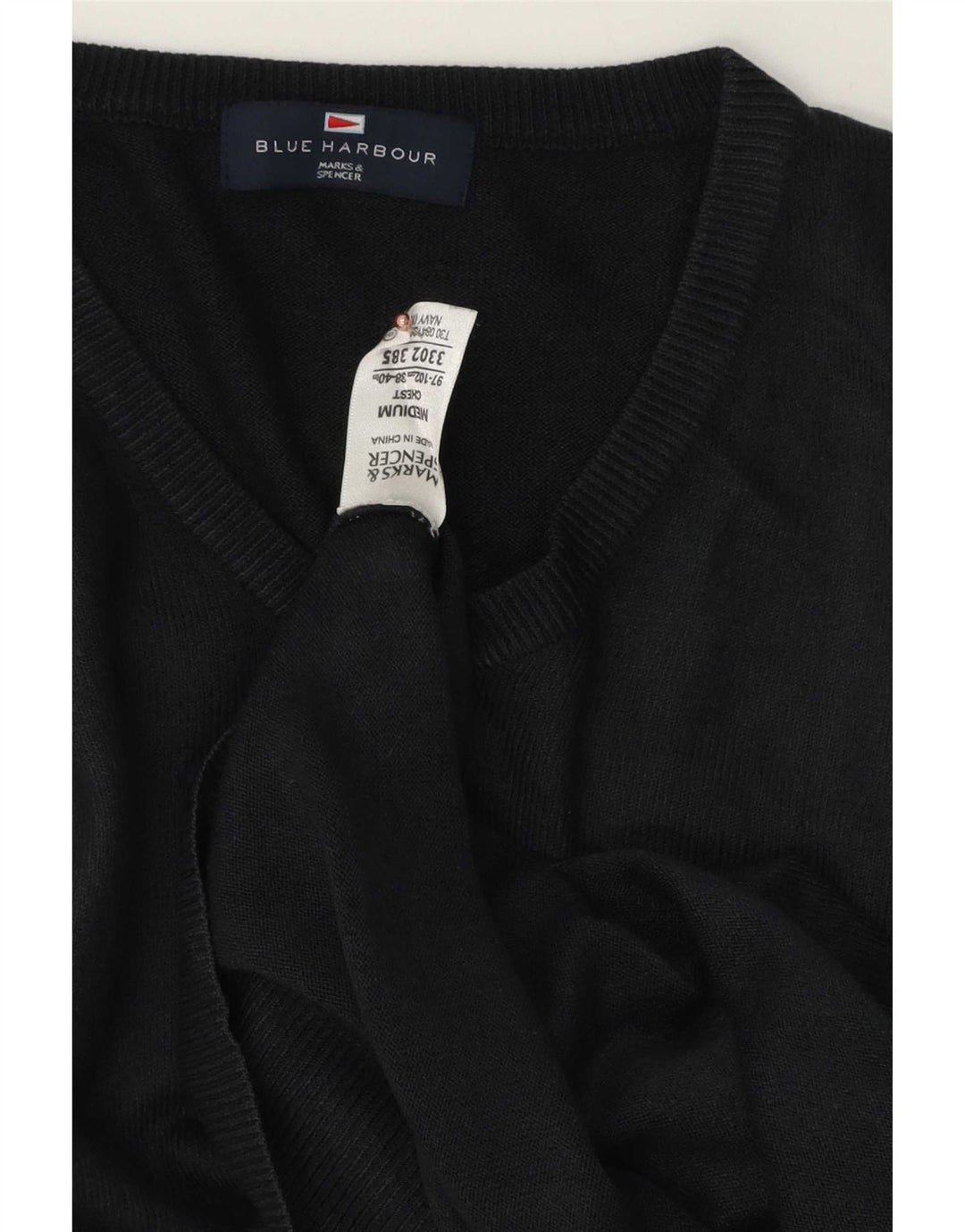 Maglione da uomo Marks & Spencer con scollo a V blu Harbour, acrilico blu scuro medio
