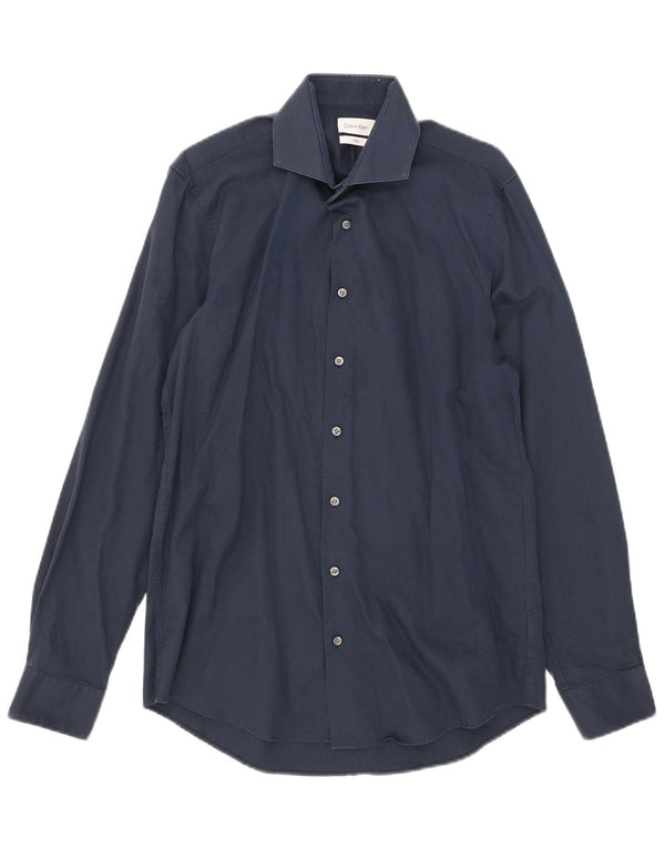 Camicia aderente da uomo Calvin Klein taglia 39 15 1/2 medio blu navy gessato