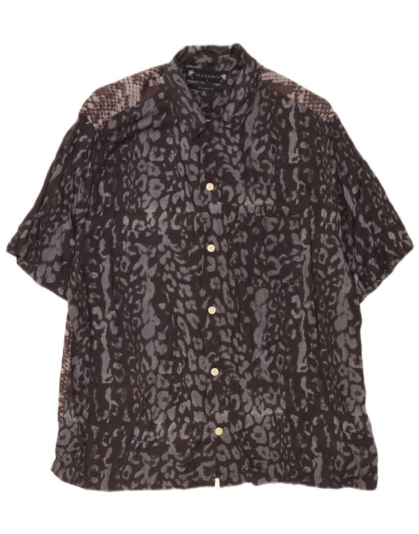 Camicia a maniche corte da uomo di All Saints, stampa animalier blu navy medio