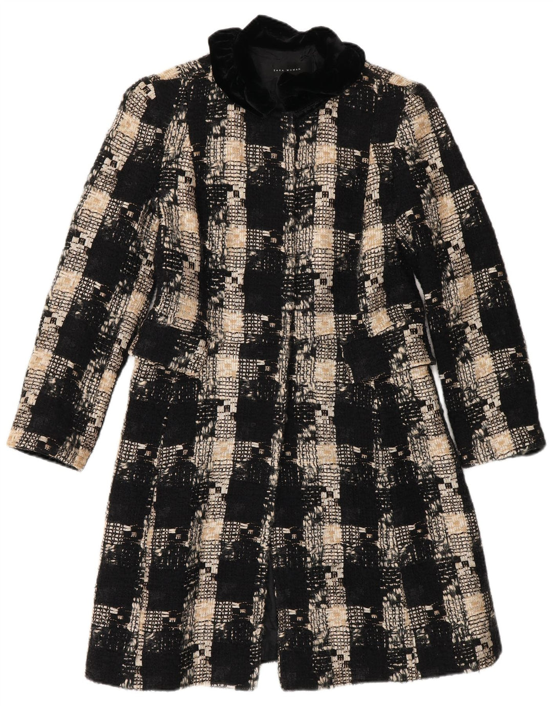 Cappotto Zara da donna UK 12 medio in lana a quadri neri