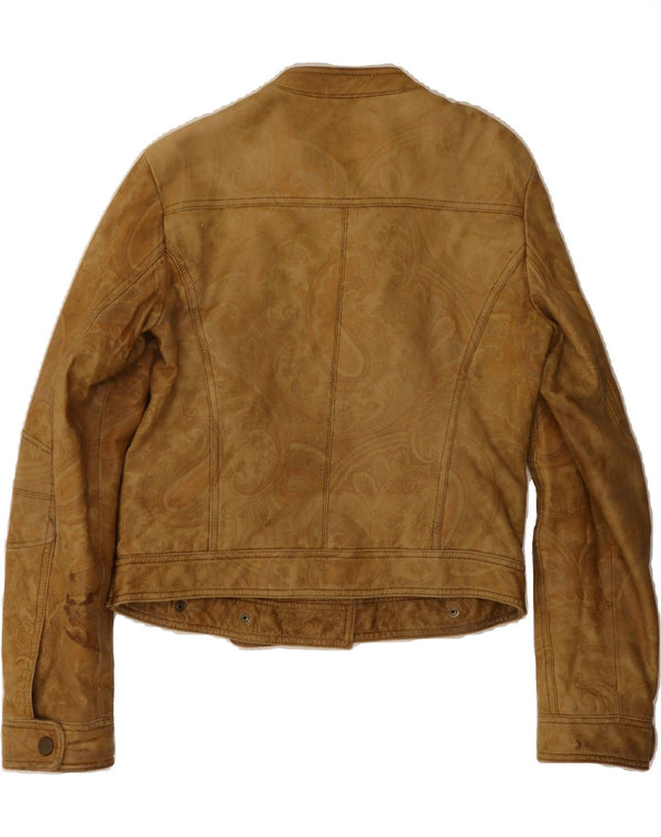 ETRO Womens Jacket IT 42 Medium Brown Paisley Leather Biker