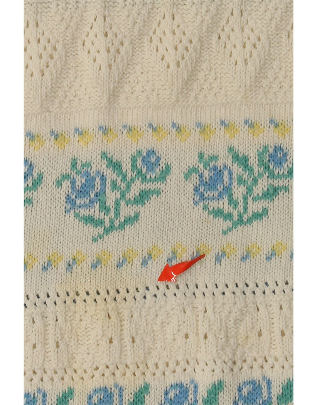 Maglione da donna VINTAGE con scollo a barca IT 46 Grande acrilico floreale bianco