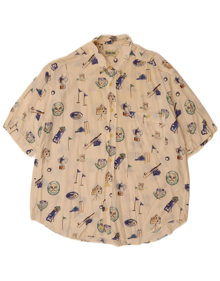 BARONI Camicia grafica da uomo a maniche corte grande in viscosa bianco sporco