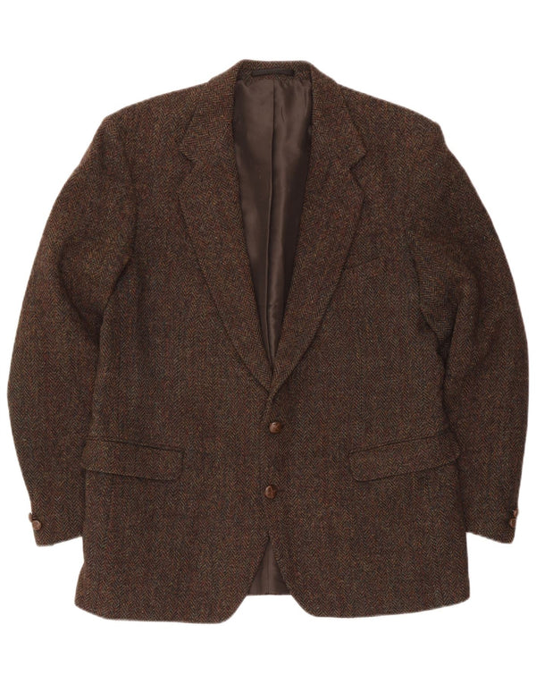 Giacca blazer a 2 bottoni da uomo Harris Tweed UK 44 2XL lana a quadri marrone