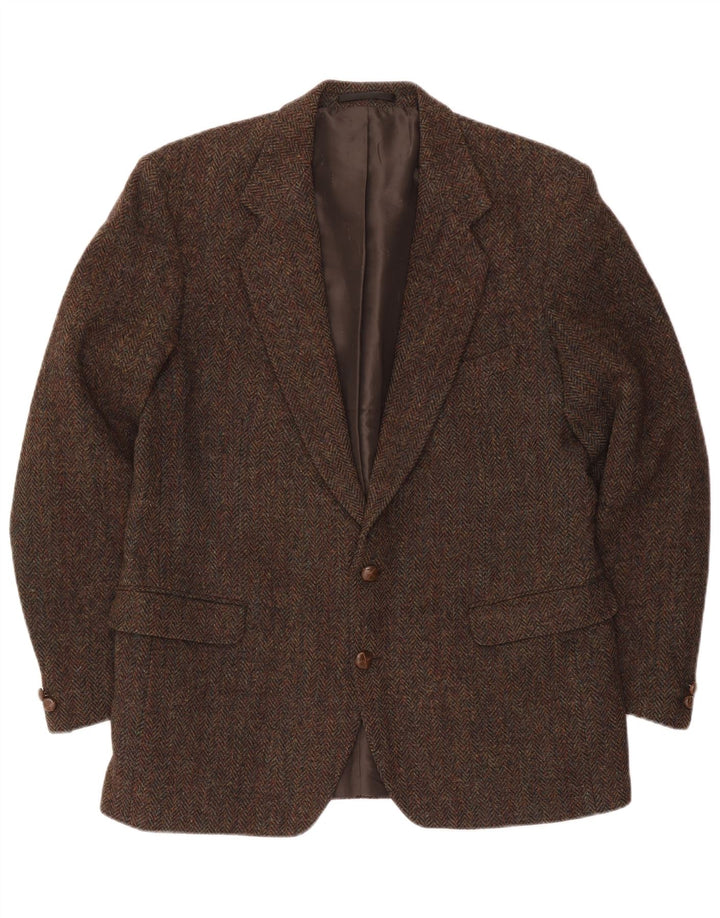 Giacca blazer a 2 bottoni da uomo Harris Tweed UK 44 2XL lana a quadri marrone