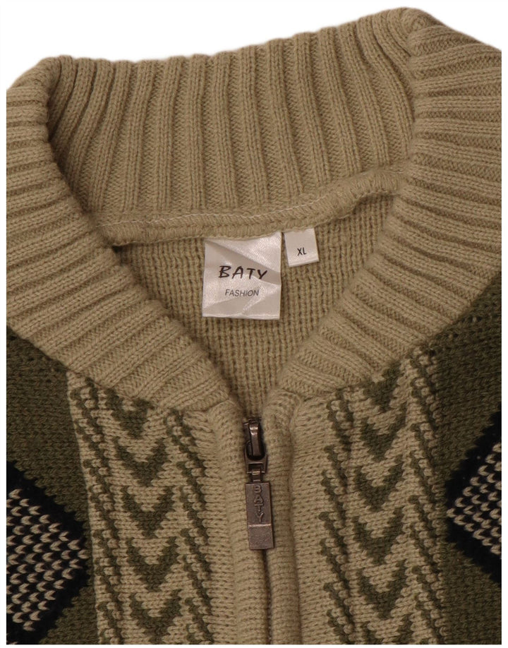 Maglione cardigan da uomo VINTAGE XL Beige acrilico geometrico
