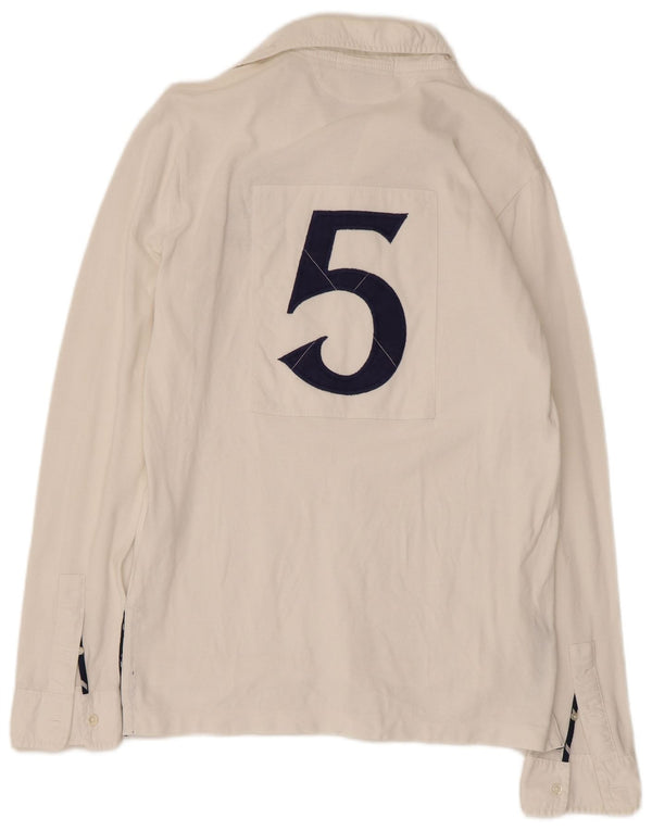 Polo da rugby grafica da uomo a maniche lunghe Ralph Lauren piccola in cotone bianco