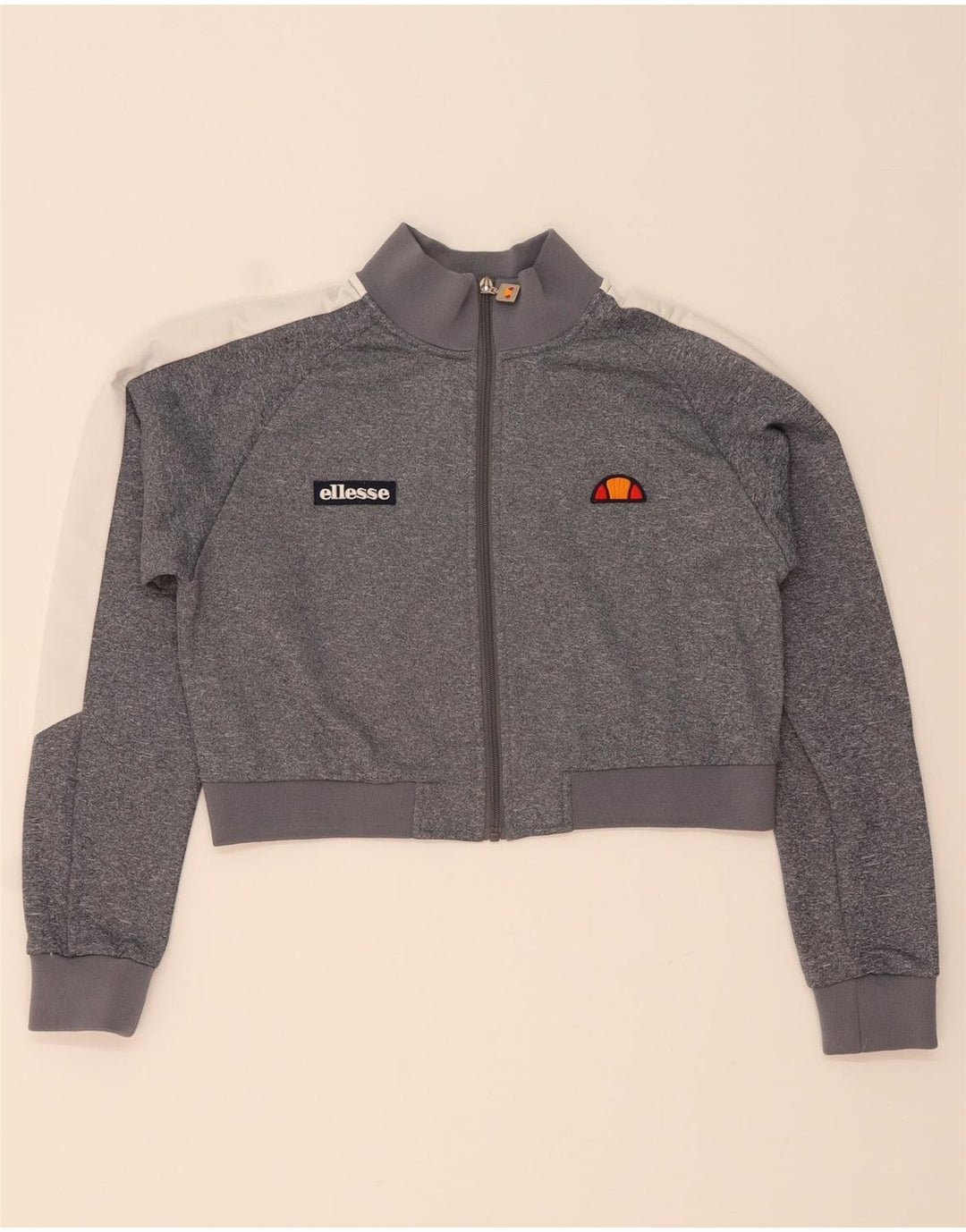 ELLESSE Womens Crop Tracksuit Top Jacket UK 10 Small Grey Colourblock