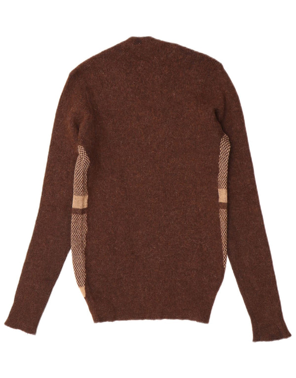 Maglione maglione vintage da donna con scollo a V UK 10 piccolo blocco di colore marrone