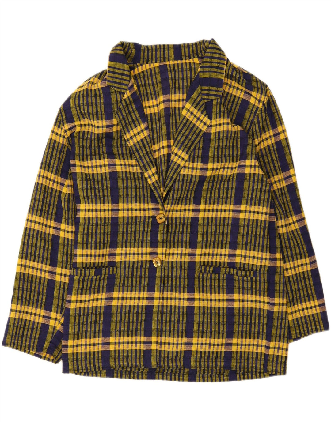 Giacca blazer vintage da donna a 2 bottoni UK 16 grandi quadri gialli