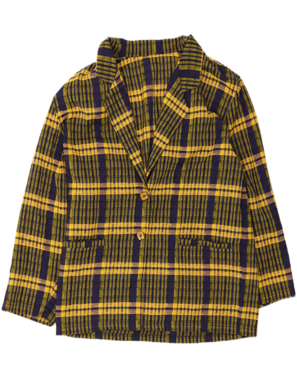 Giacca blazer vintage da donna a 2 bottoni UK 16 grandi quadri gialli