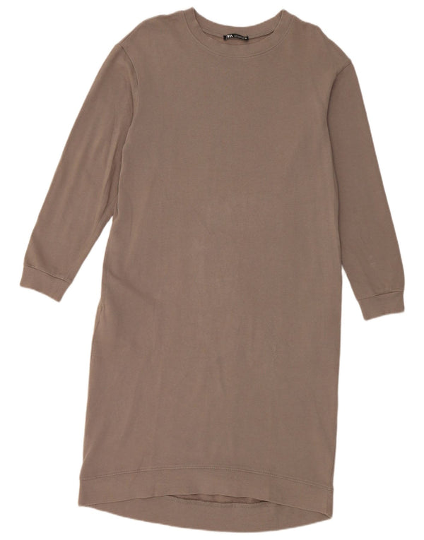 Abito maglione a maniche lunghe da donna Zara UK 10 piccolo in cotone grigio