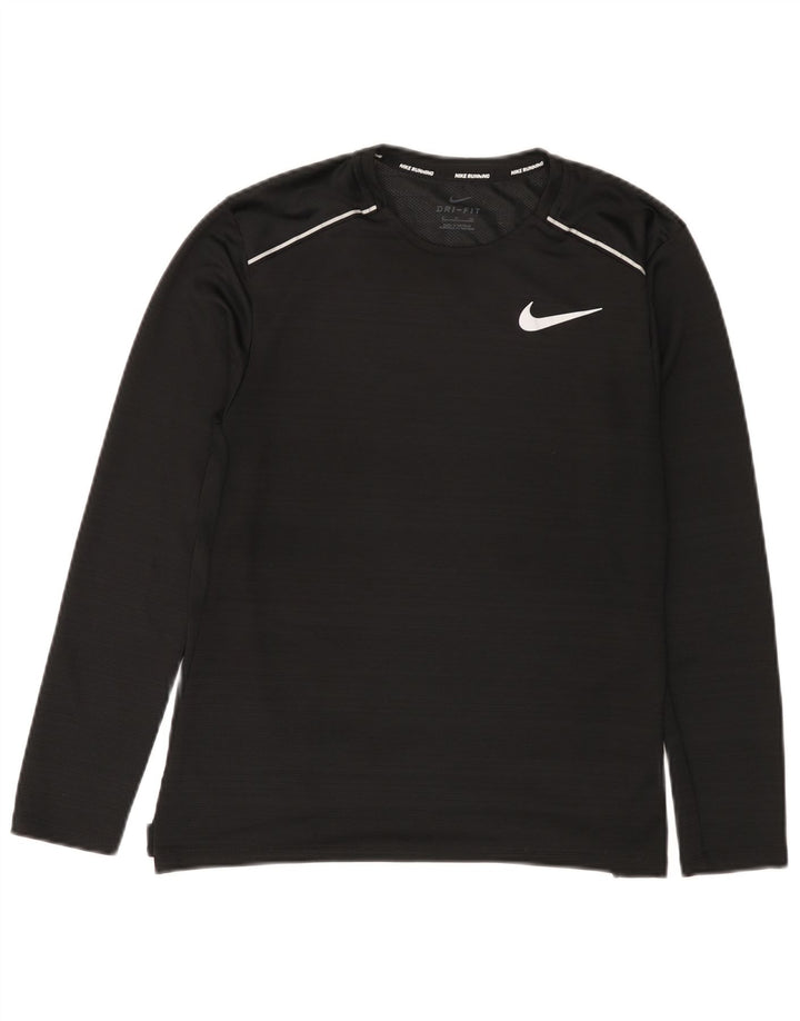 Nike Dri Fit Top da uomo a maniche lunghe piccolo nero gessato in poliestere