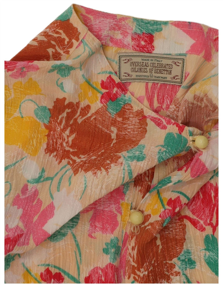 BENETTON Camicetta corta da donna UK 14 media floreale multicolore