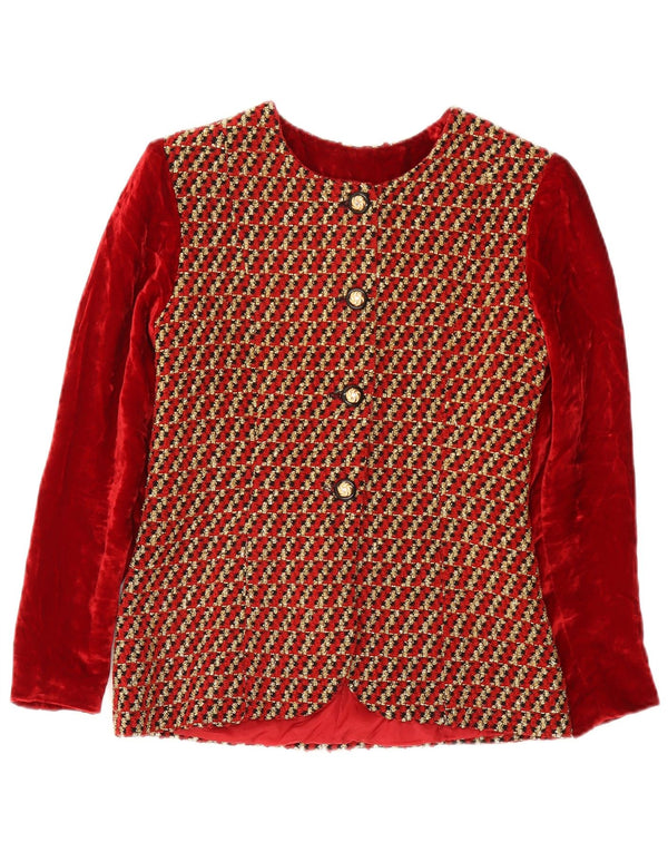 Giacca vintage da donna in velluto a 4 bottoni in velluto UK 8 piccola a righe rosse