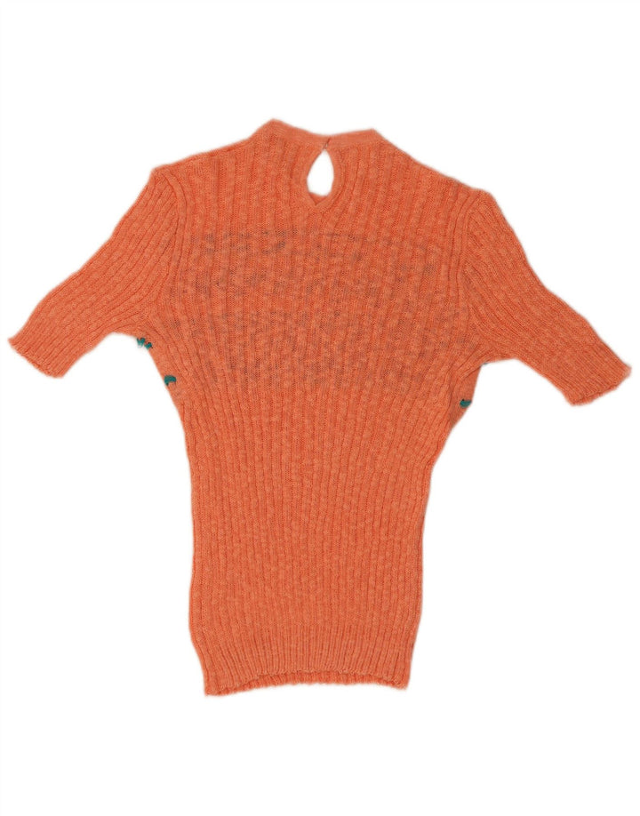 Camicetta vintage in maglia da donna Top IT 46 Large Orange Fair Isle