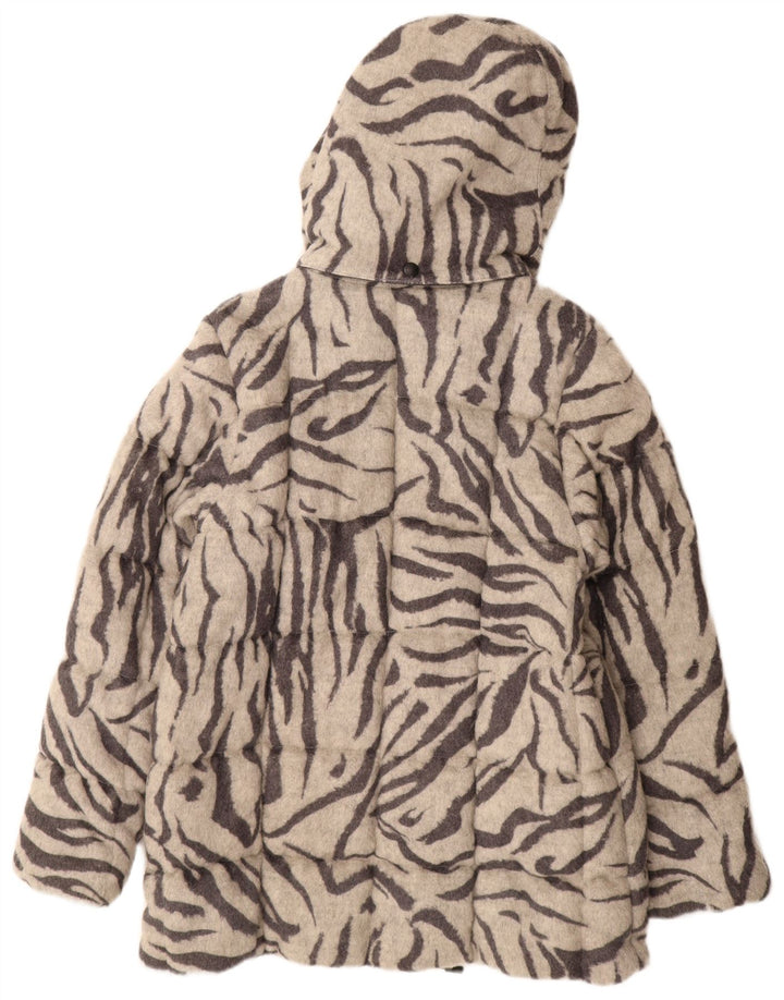 Cappotto imbottito con cappuccio da donna Luhta UK 12 Lana con stampa animalier grigio medio
