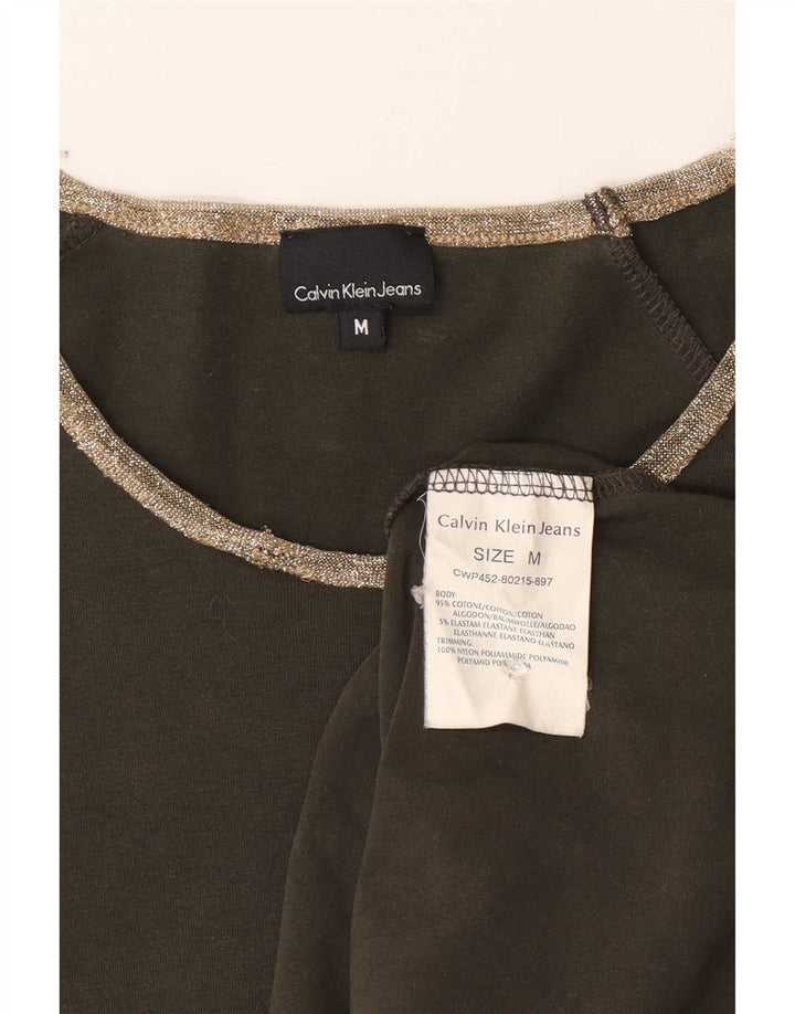 Calvin Klein Jeans Top da donna a manica lunga UK 12 cotone kaki medio